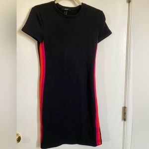 Forever 21 Black Orange & Hot Pink Racing Stripes on Sides Mini Dress